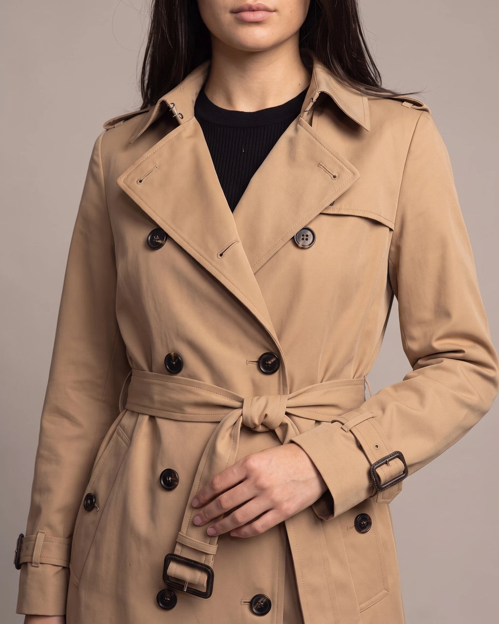 Women's Trench Coat with Belt, Storm Flap and Epaulettes, Double-Breasted – Kira