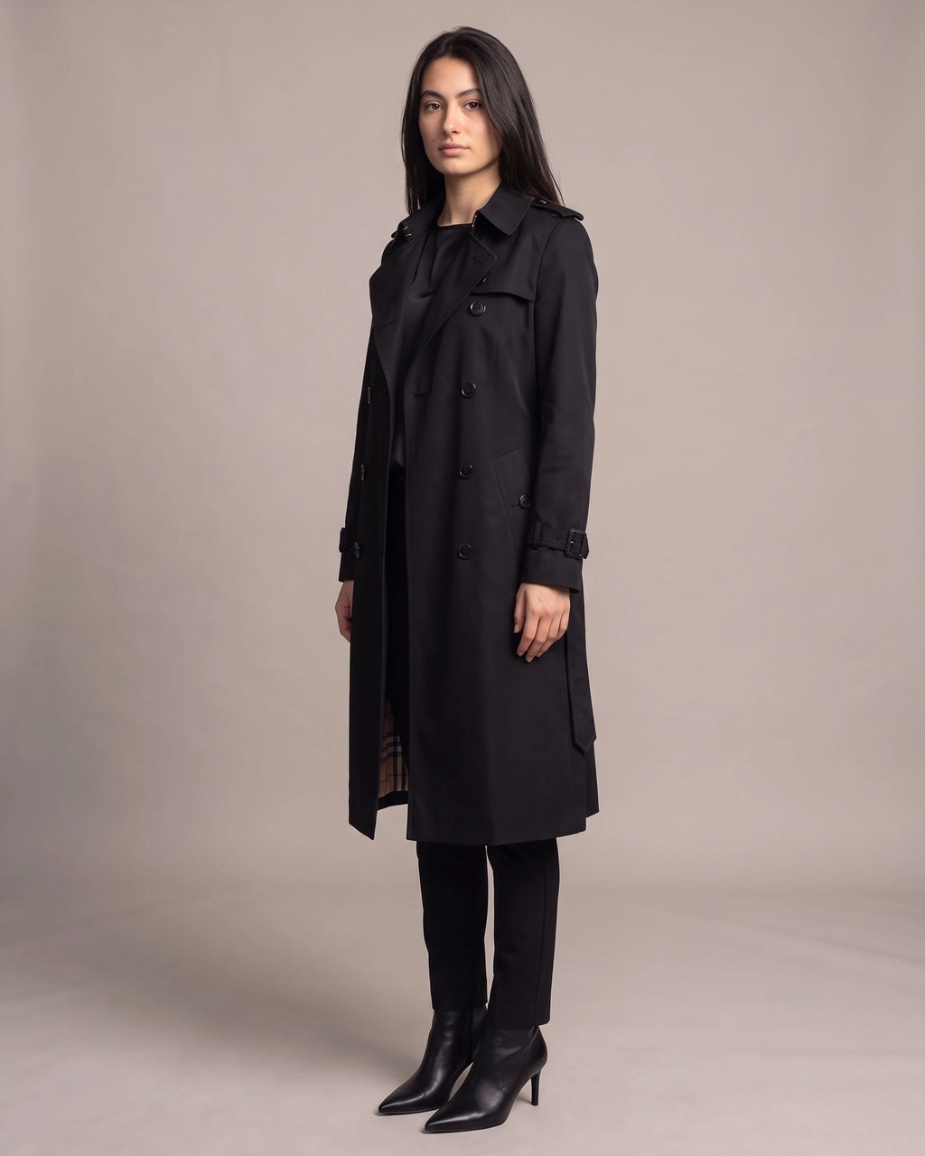 Women's Trench Coat with Belt, Storm Flap and Epaulettes, Double-Breasted – Kira