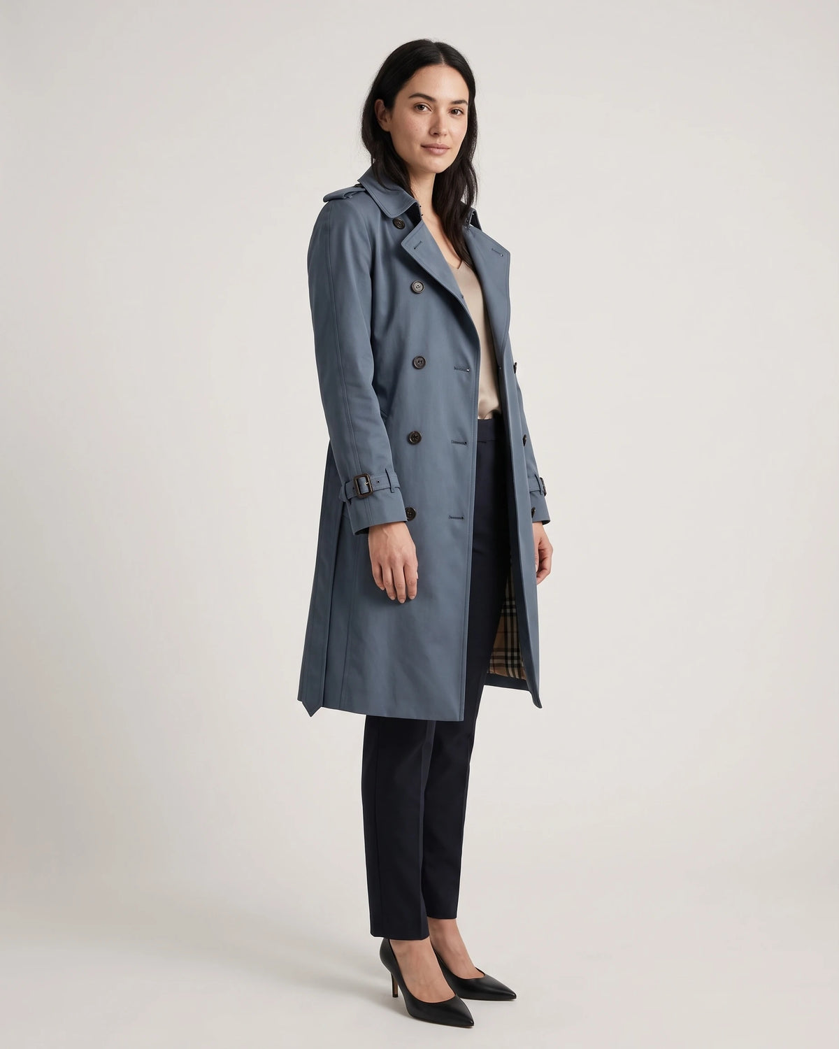 Women's Trench Coat with Belt, Storm Flap and Epaulettes, Double-Breasted – Kira