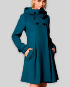 Women's Winter Coat with Hood and Flap Pockets, Double-Breasted Funnel Neck Coats for Women – Jolie