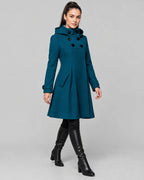 Women's Winter Coat with Hood and Flap Pockets, Double-Breasted Funnel Neck Coats for Women – Jolie