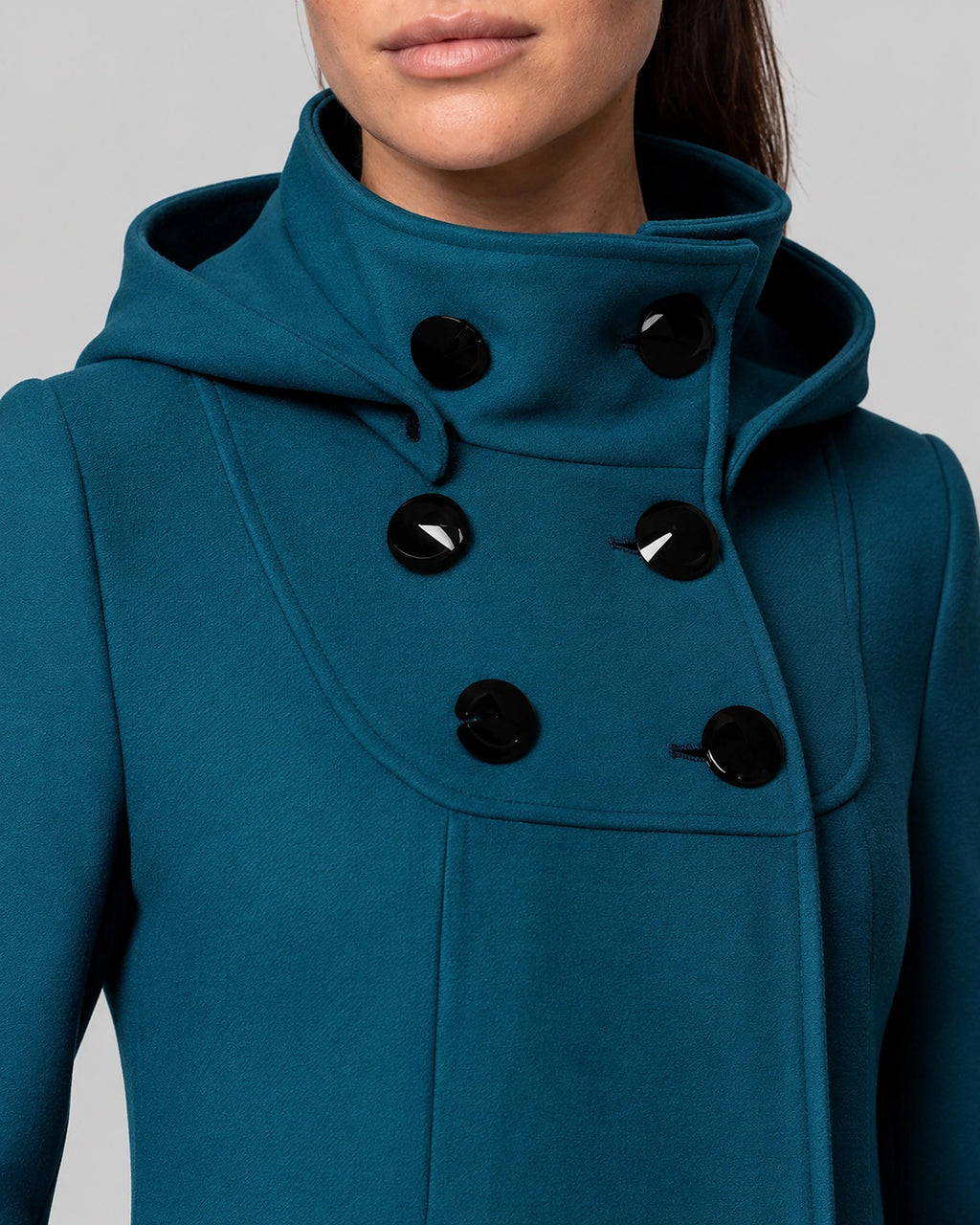 Women's Winter Coat with Hood and Flap Pockets, Double-Breasted Funnel Neck Coats for Women – Jolie