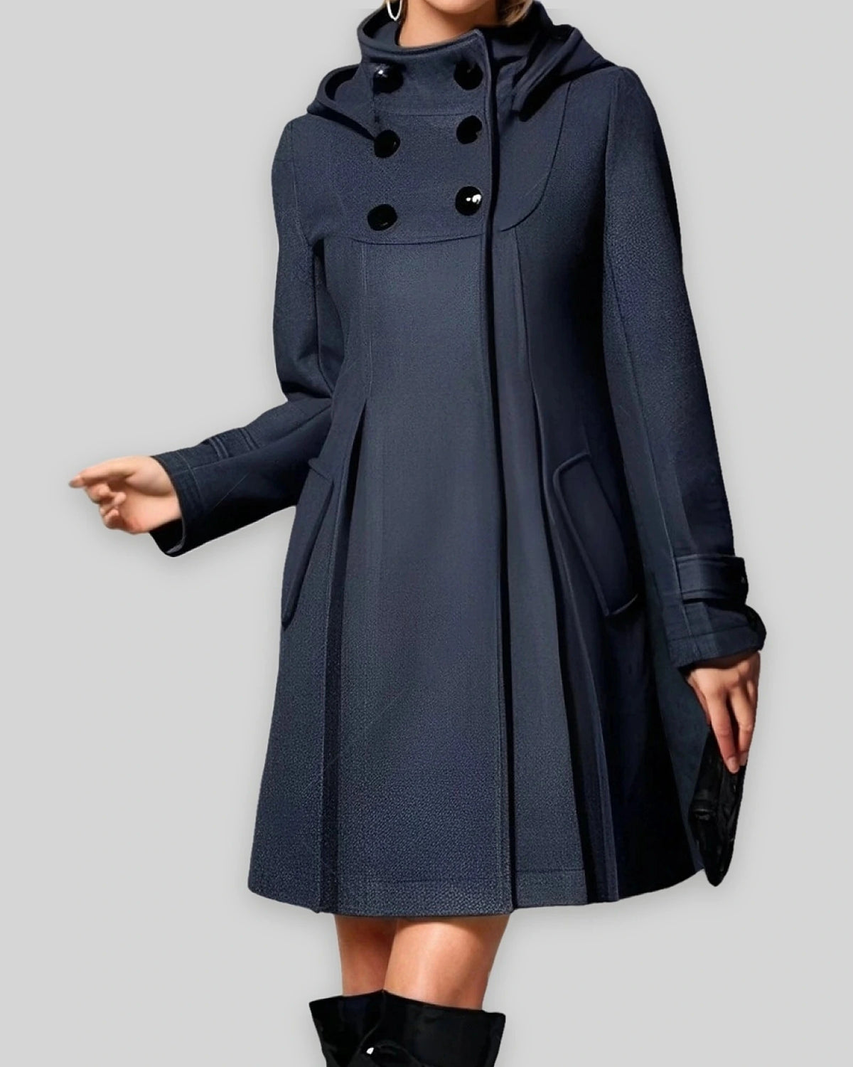 Women's Winter Coat with Hood and Flap Pockets, Double-Breasted Funnel Neck Coats for Women – Jolie