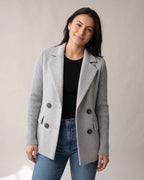 Women's Double-Breasted Blazer in Wool Blend with Knit Sleeves, Wool Blend Blazer Women – Belle