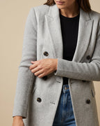 Women's Double-Breasted Blazer in Wool Blend with Knit Sleeves, Wool Blend Blazer Women – Belle