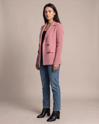 Women's Double-Breasted Blazer in Wool Blend with Knit Sleeves, Wool Blend Blazer Women – Belle