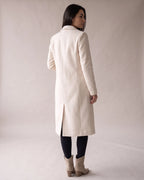 Women's Long Wool Coat with Notched Lapel and Flap Pockets, Double-Breasted