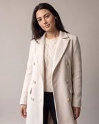 Women's Long Wool Coat with Notched Lapel and Flap Pockets, Double-Breasted