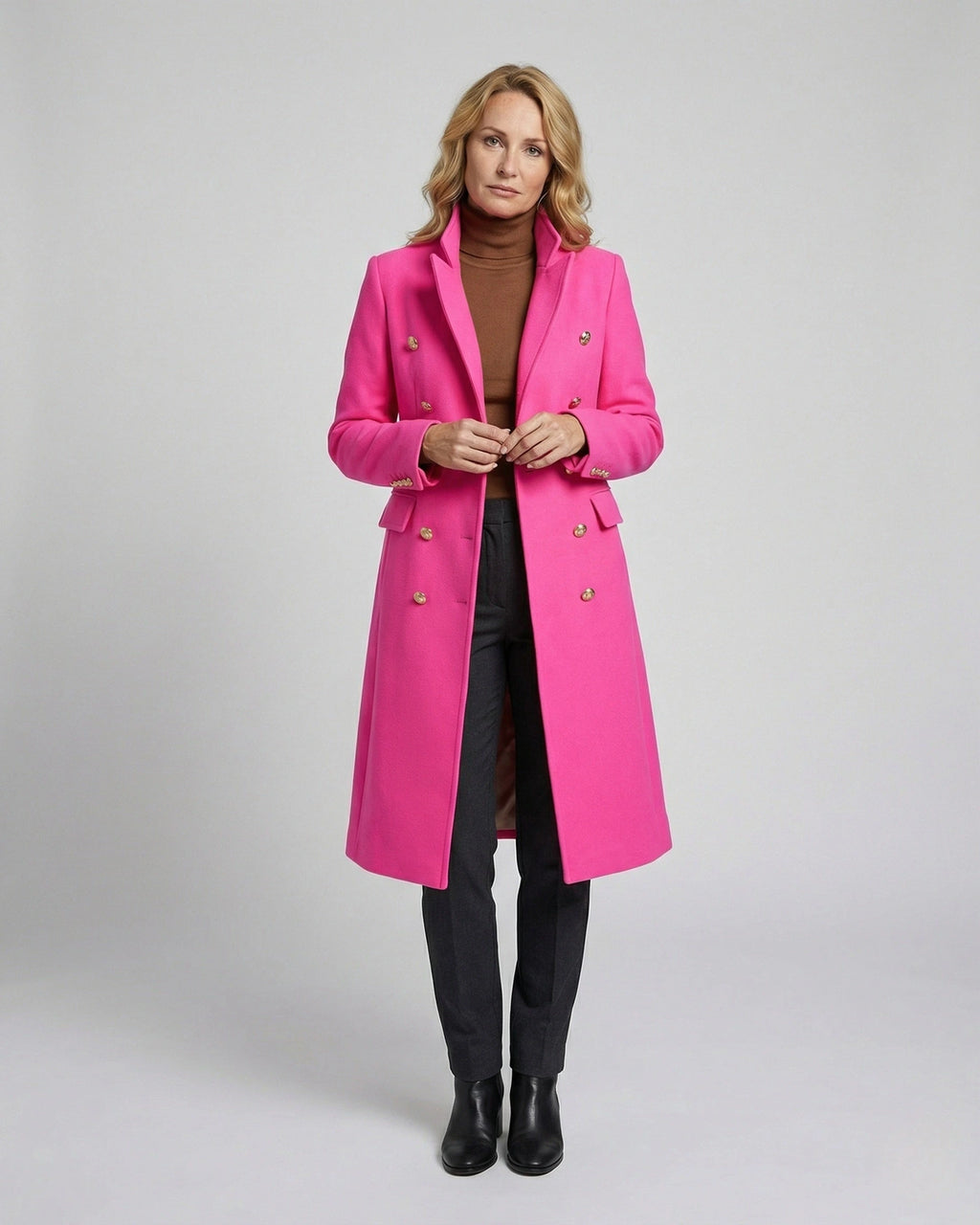 Women's Double-Breasted Longline Blazer Coat with Notch Lapel – Evie Jane