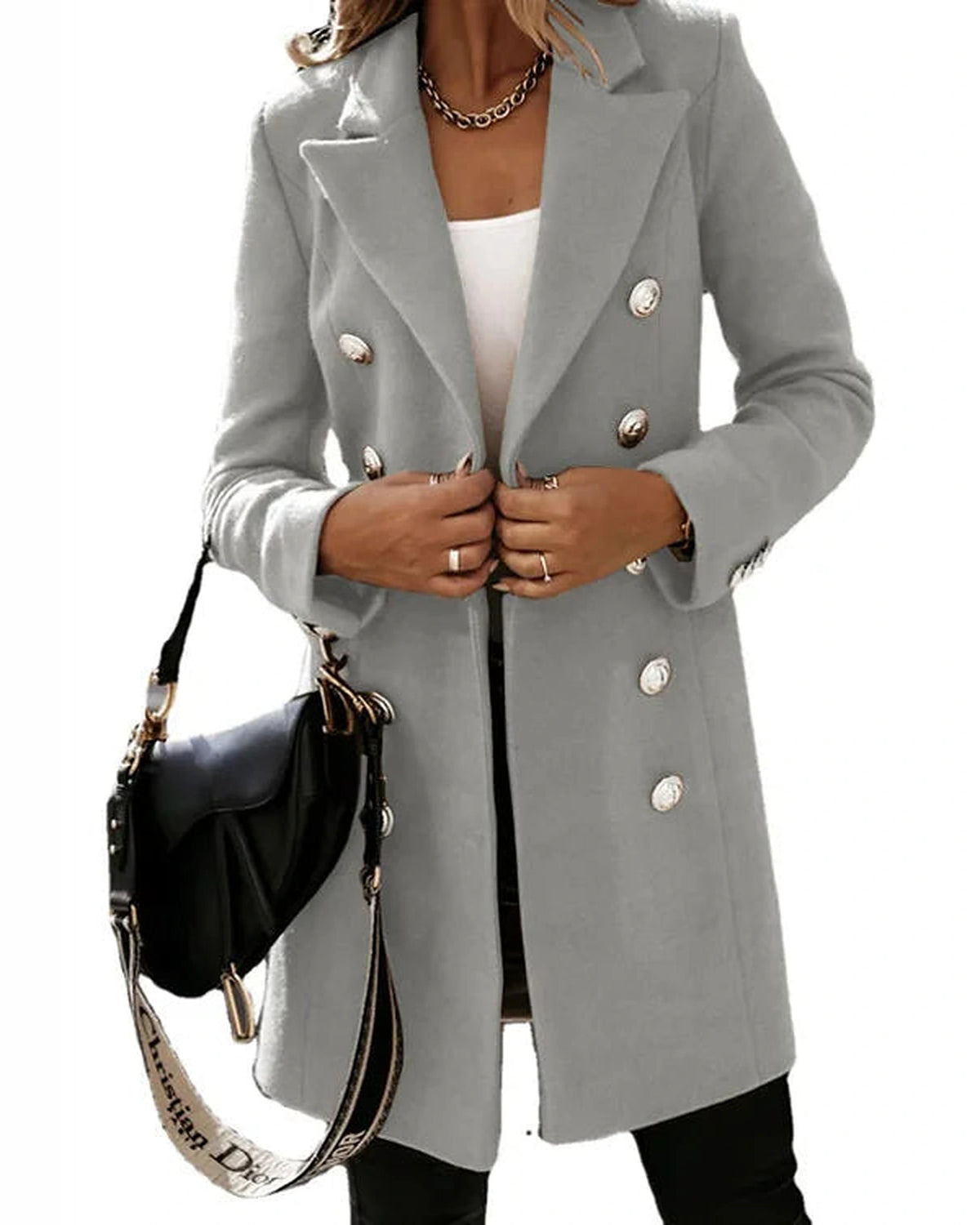Women's Double-Breasted Longline Wool-Blend Coat with Lapel Collar – Faye Mae