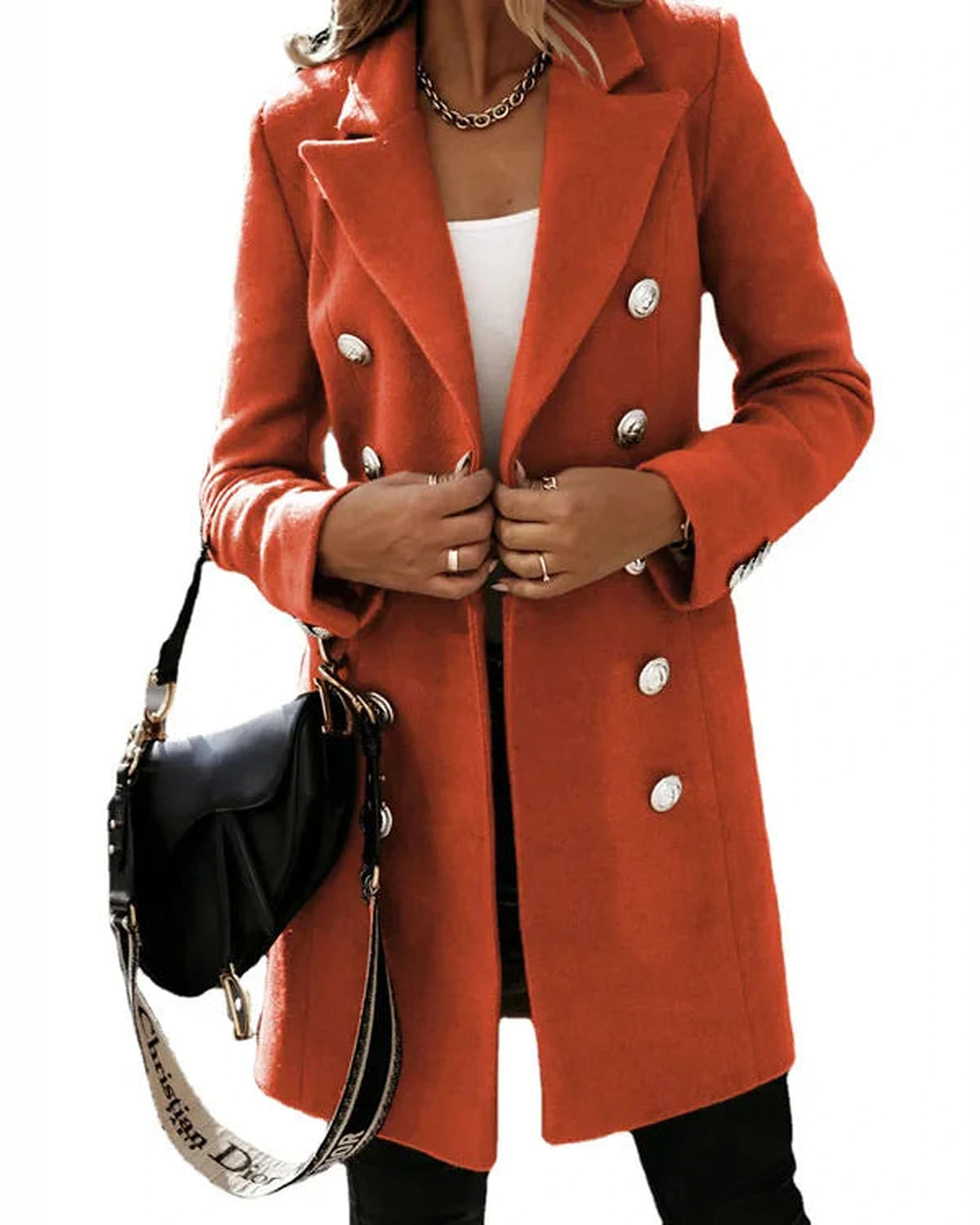 Women's Double-Breasted Longline Wool-Blend Coat with Lapel Collar – Faye Mae