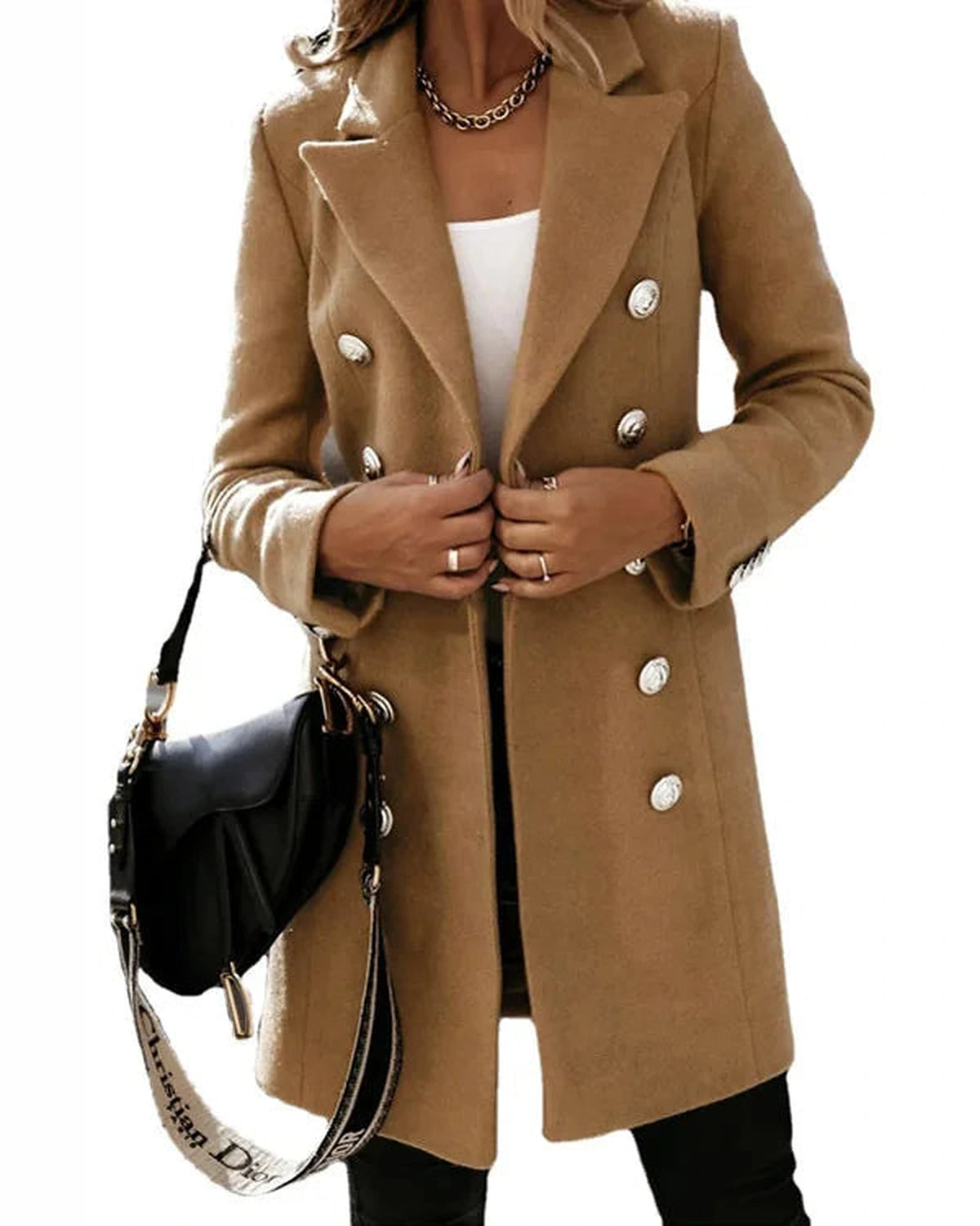 Women's Double-Breasted Longline Wool-Blend Coat with Lapel Collar – Faye Mae