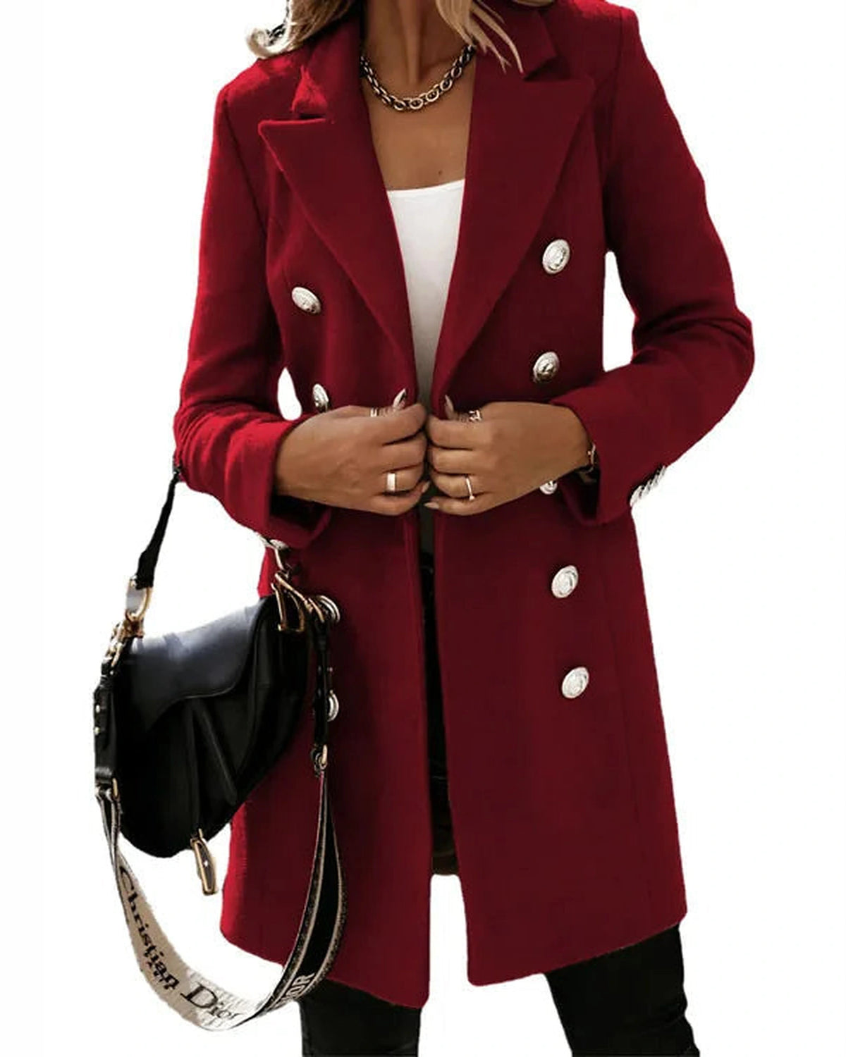 Women's Double-Breasted Longline Wool-Blend Coat with Lapel Collar – Faye Mae