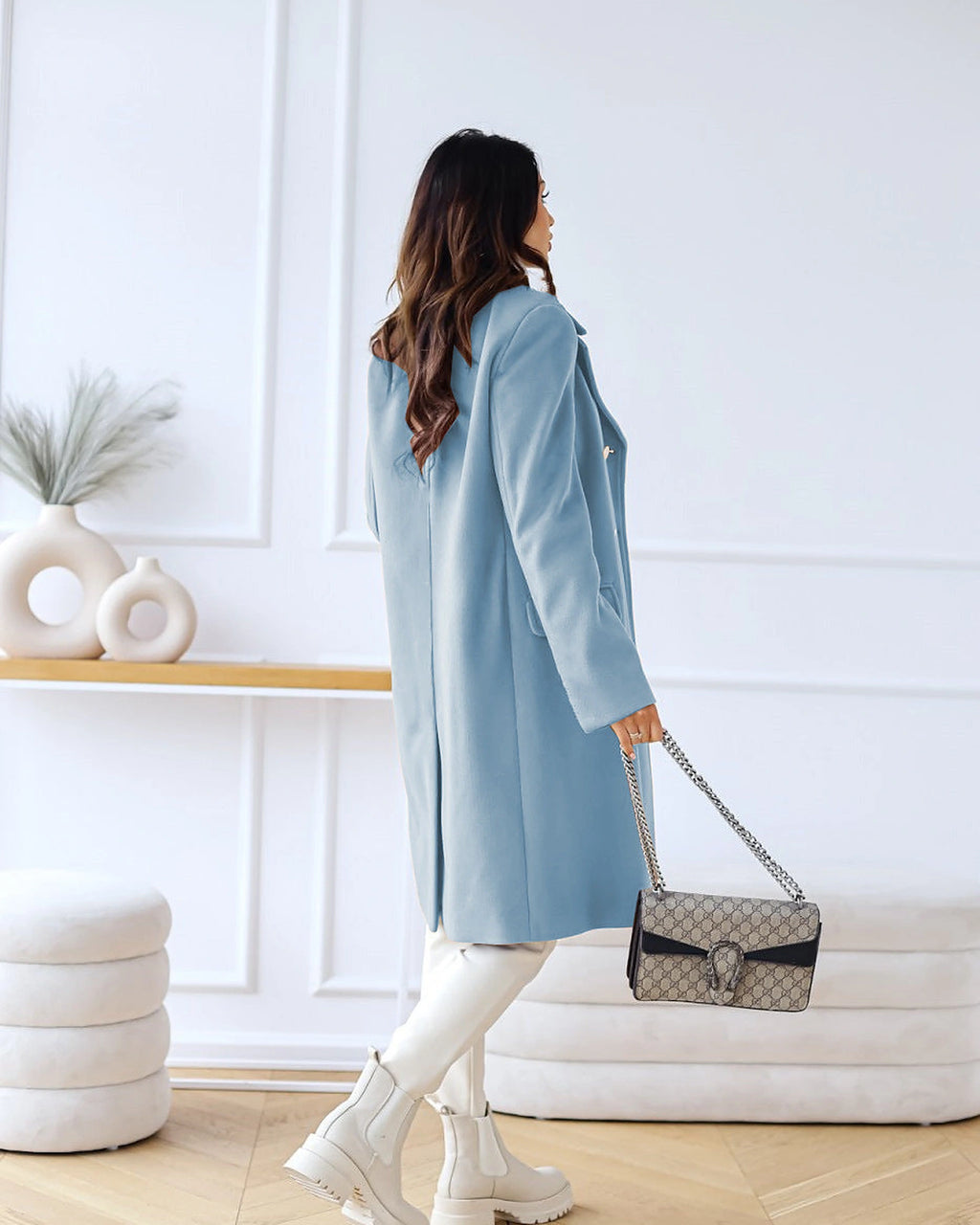 Women's Double-Breasted Longline Wool-Blend Coat with Notch Collar – Faye Lou