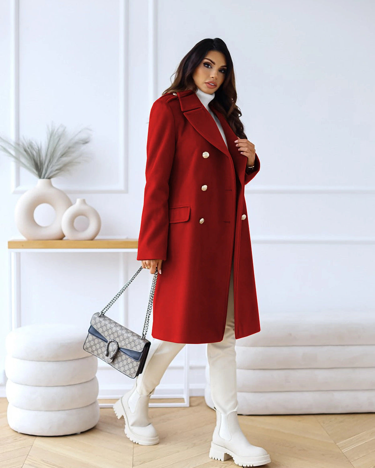 Women's Double-Breasted Longline Wool-Blend Coat with Notch Collar – Faye Lou