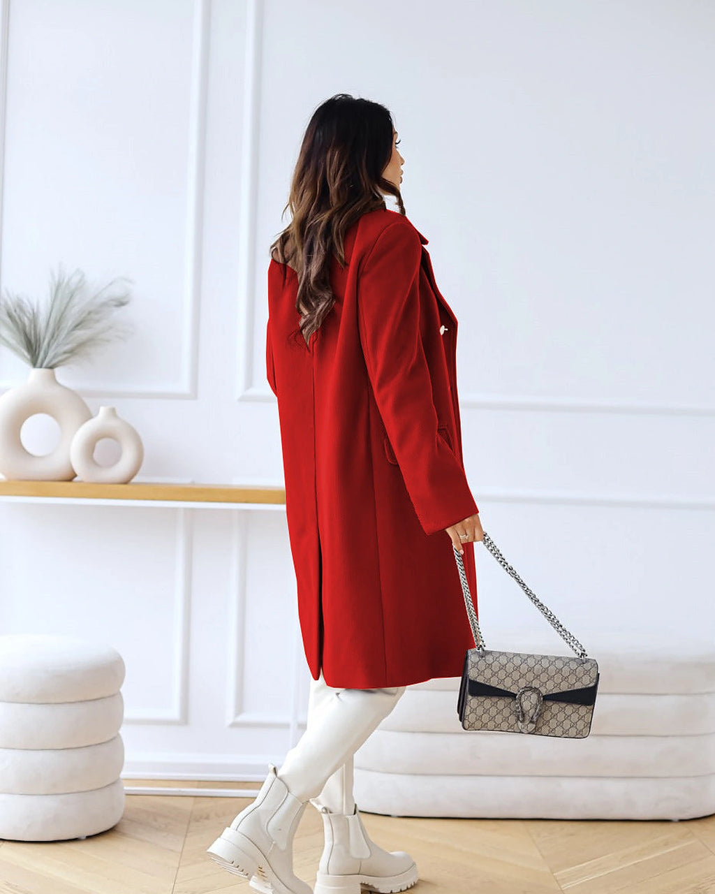 Women's Double-Breasted Longline Wool-Blend Coat with Notch Collar – Faye Lou