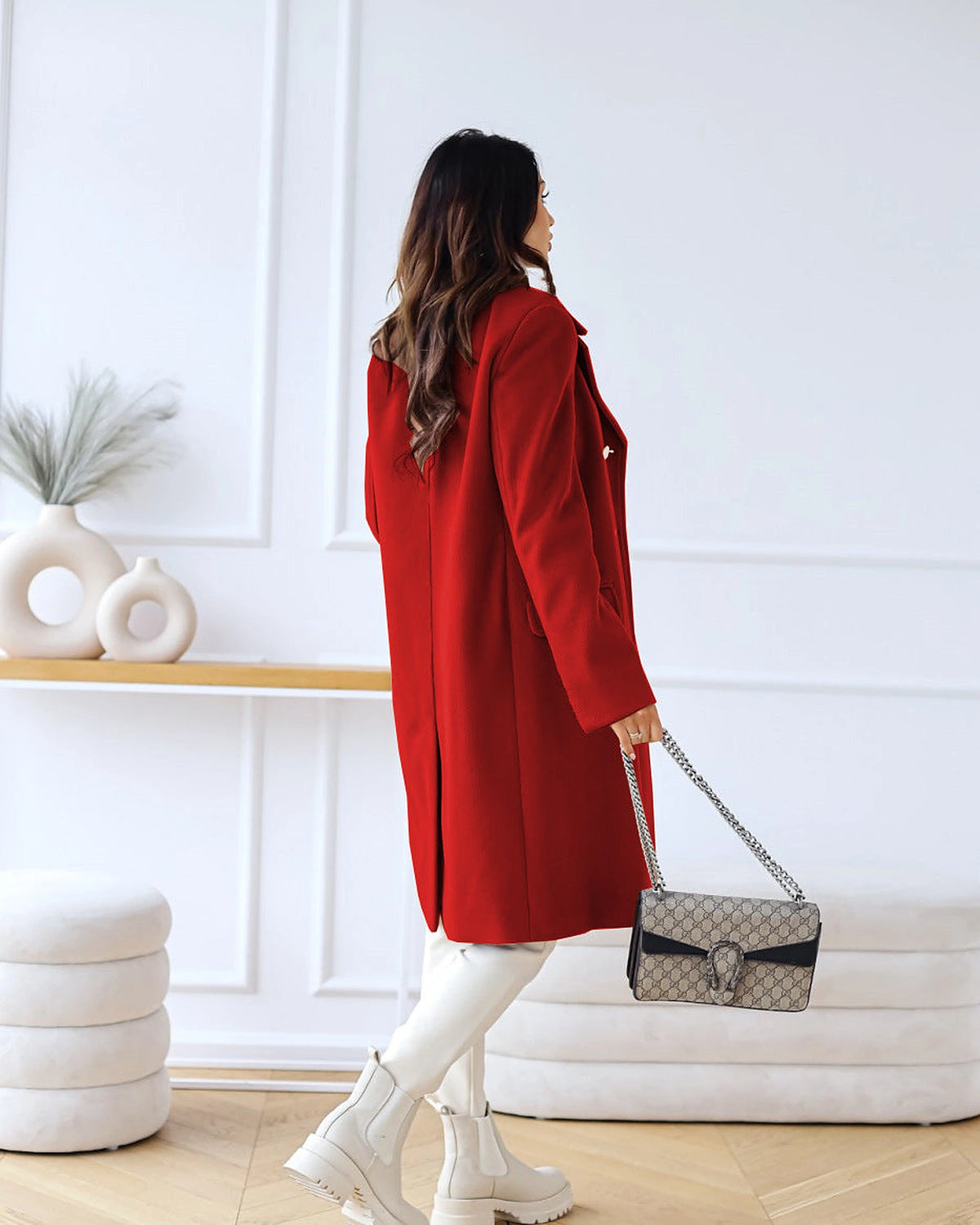 Women's Double-Breasted Longline Wool-Blend Coat with Notch Collar – Faye Lou