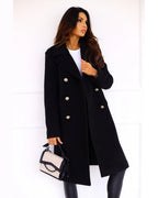 Women's Double-Breasted Longline Wool-Blend Coat with Notch Collar – Faye Lou