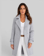 Women's Coat in Double-Breasted Longline Wool-Blend with Notch Lapels – Lottie Mae