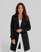 Women's Coat in Double-Breasted Longline Wool-Blend with Notch Lapels – Lottie Mae