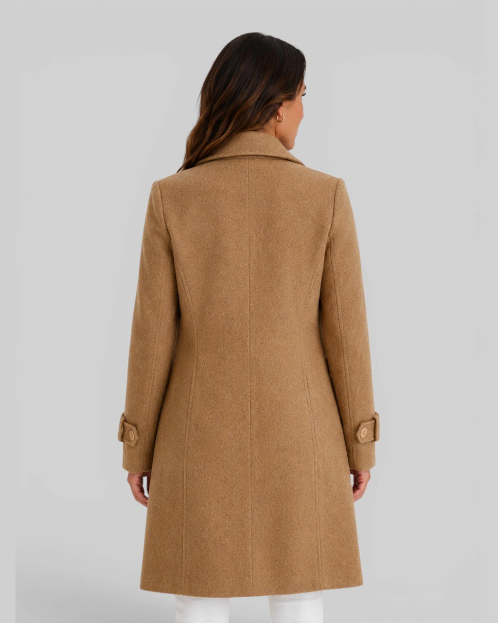 Women's Coat in Double-Breasted Longline Wool-Blend with Notch Lapels – Lottie Mae