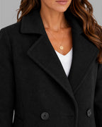 Women's Coat in Double-Breasted Longline Wool-Blend with Notch Lapels – Lottie Mae