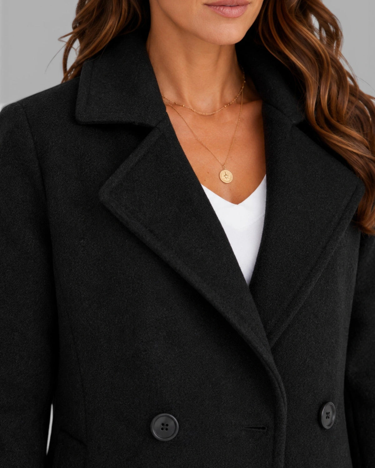 Women's Coat in Double-Breasted Longline Wool-Blend with Notch Lapels – Lottie Mae
