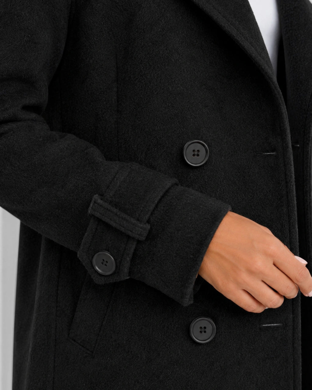 Women's Coat in Double-Breasted Longline Wool-Blend with Notch Lapels – Lottie Mae