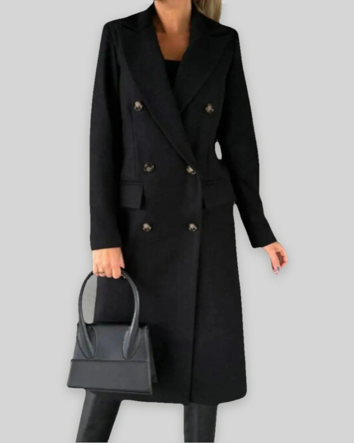 Women's Double Breasted Coat in Wool Blend with Notched Lapel, Longline Fit – Ingrid