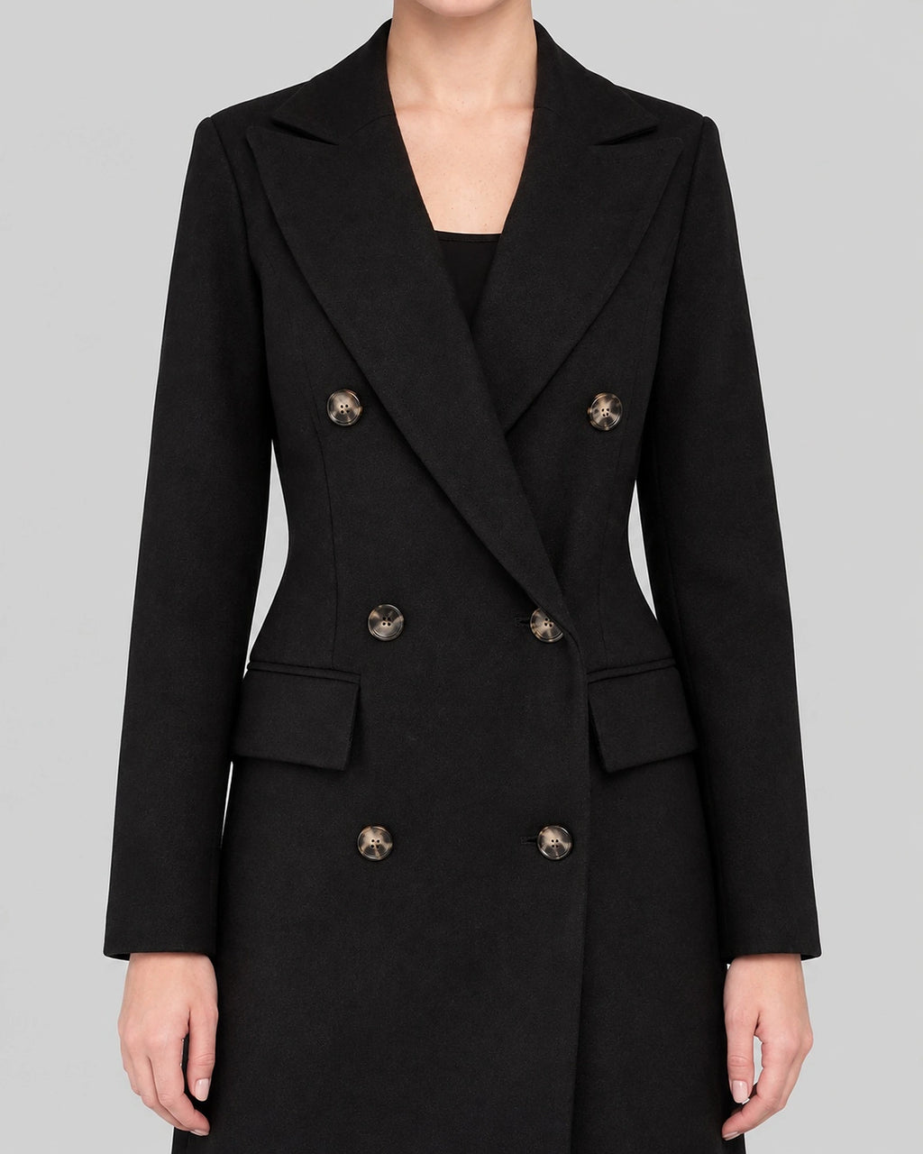 Women's Double Breasted Coat in Wool Blend with Notched Lapel, Longline Fit – Ingrid