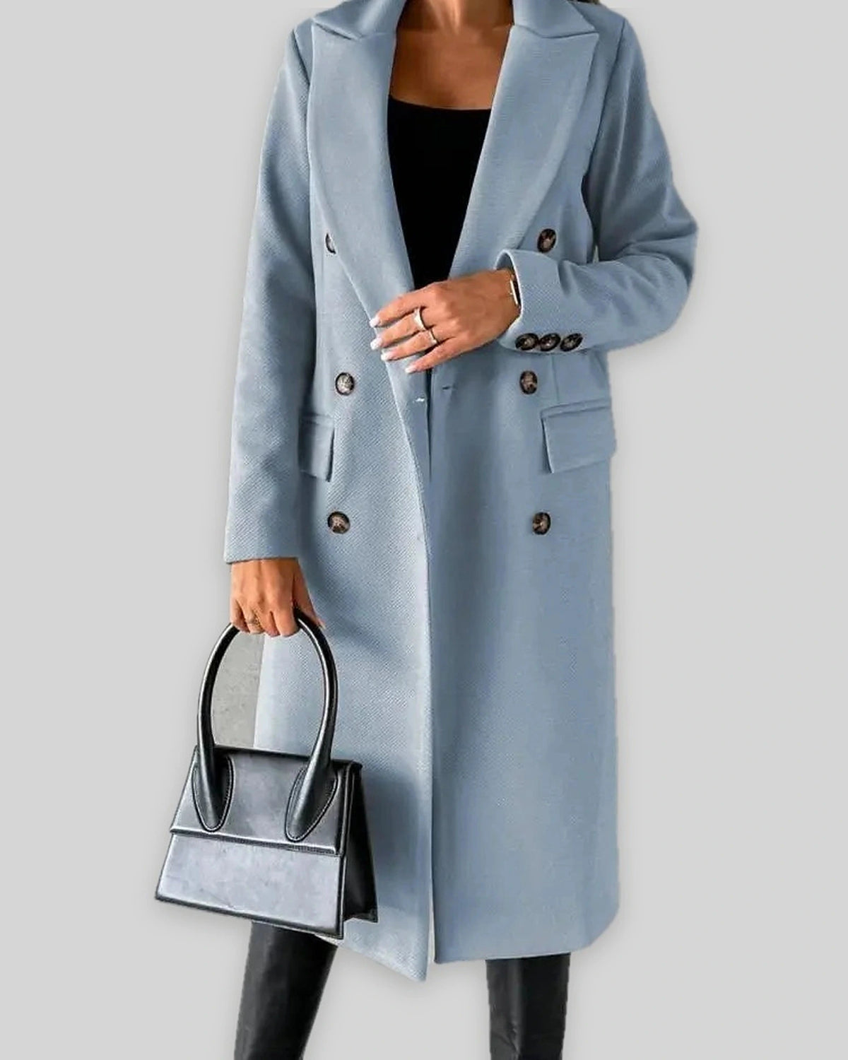 Women's Double Breasted Coat in Wool Blend with Notched Lapel, Longline Fit – Ingrid