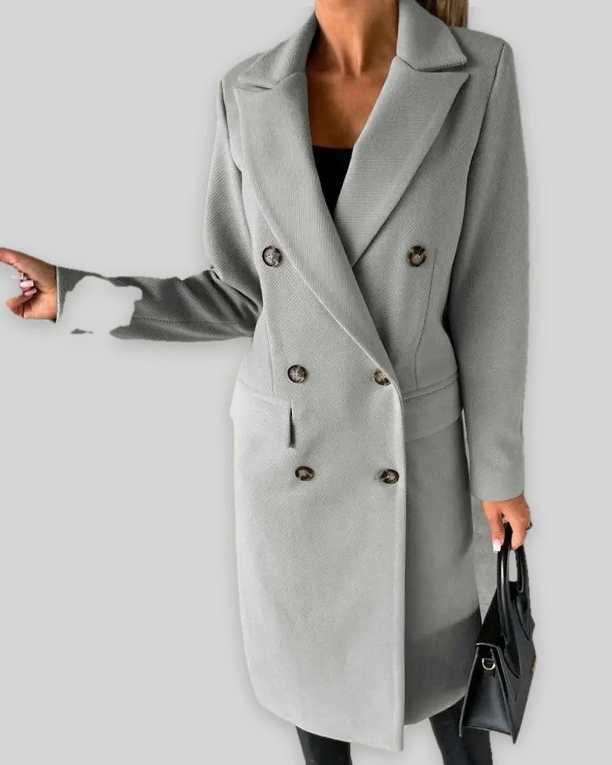 Women's Double Breasted Coat in Wool Blend with Notched Lapel, Longline Fit – Ingrid