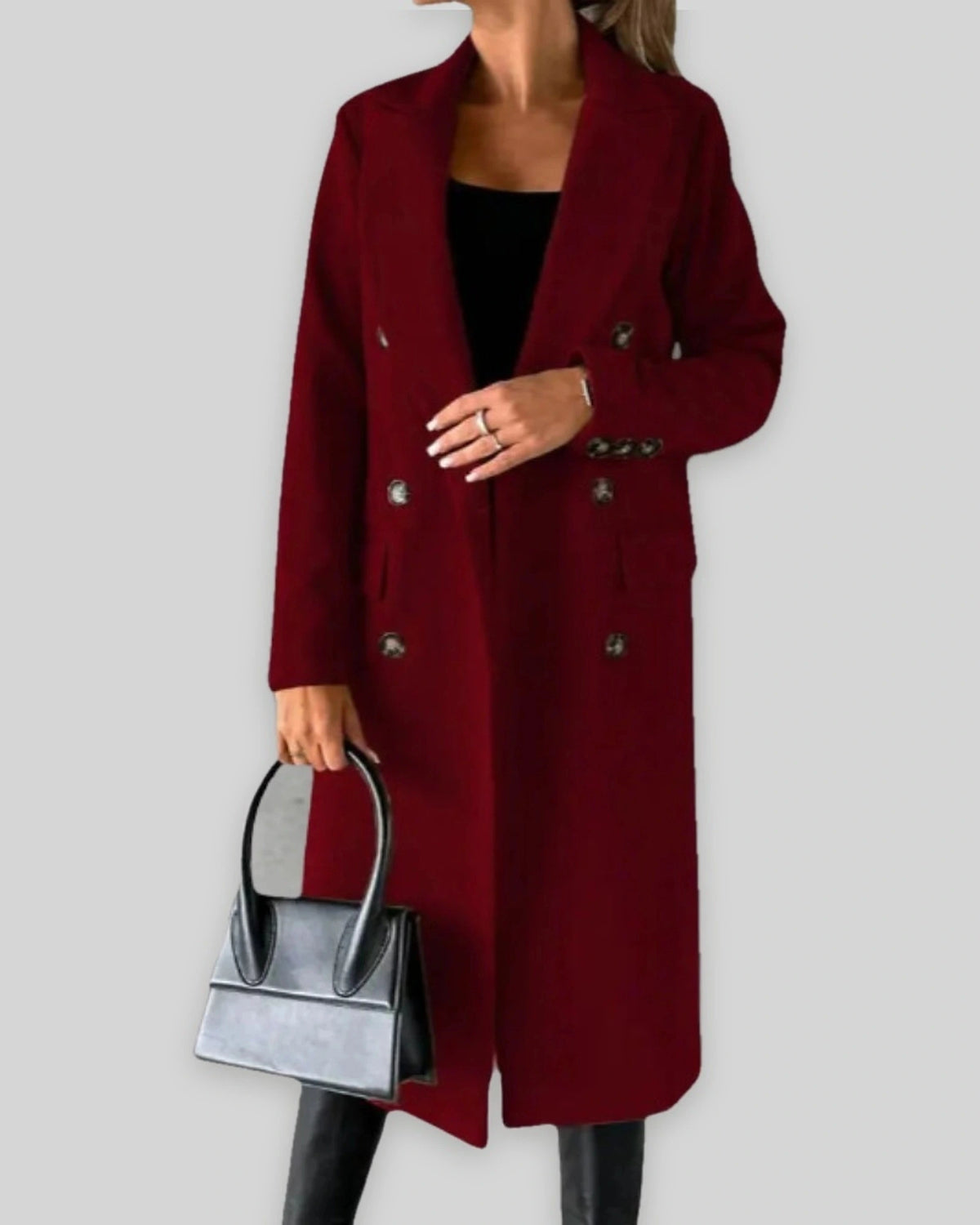 Women's Double Breasted Coat in Wool Blend with Notched Lapel, Longline Fit – Ingrid