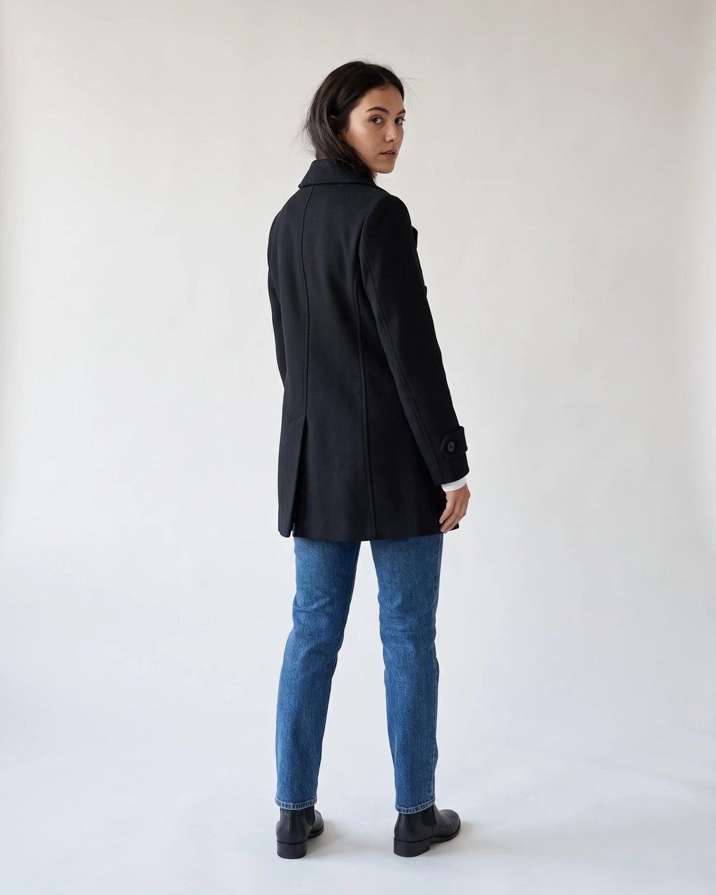 Women's Pea Coat, Double Breasted Coat with Notched Lapel and Flap Pockets – Rosalie