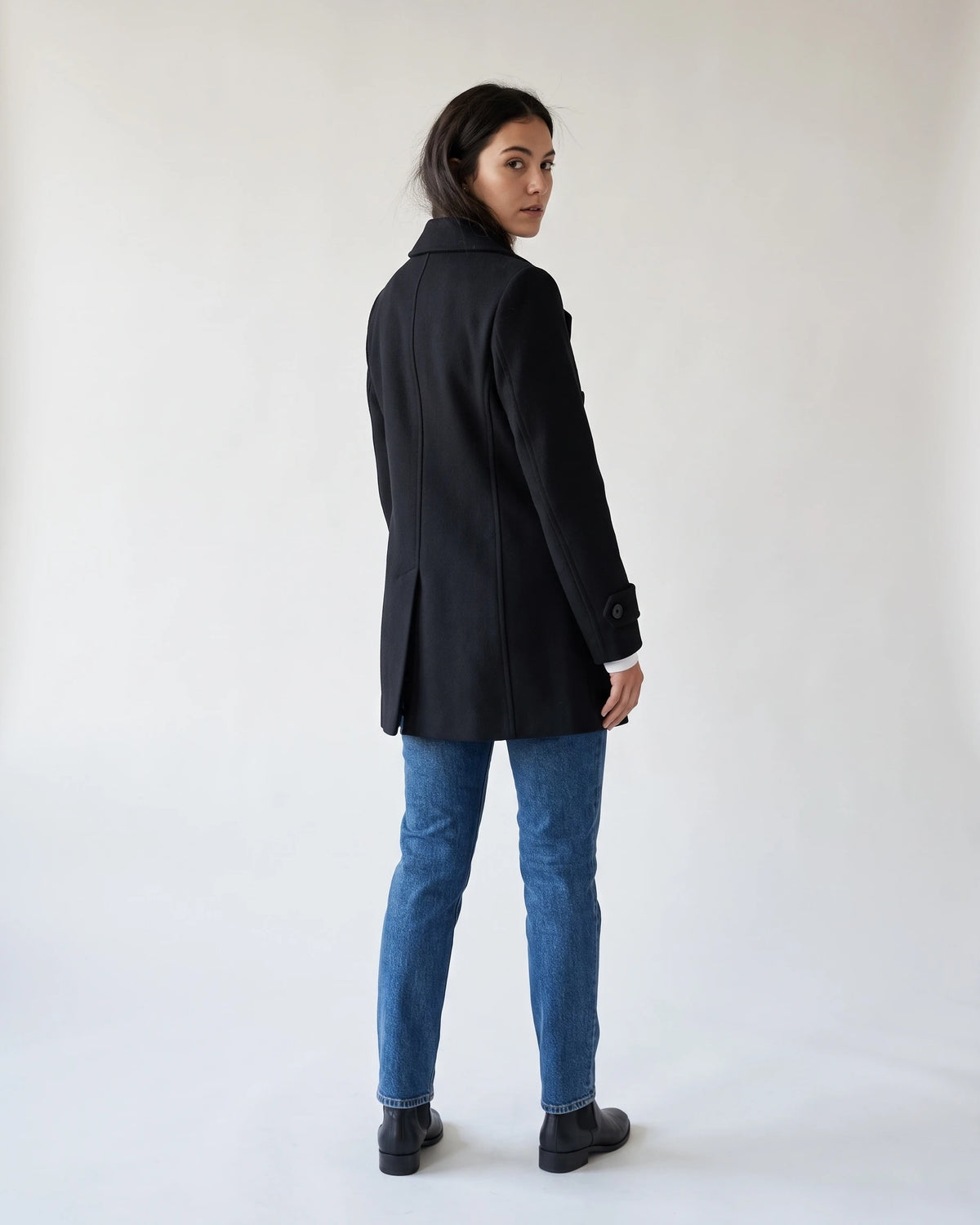 Women's Pea Coat, Double Breasted Coat with Notched Lapel and Flap Pockets – Rosalie