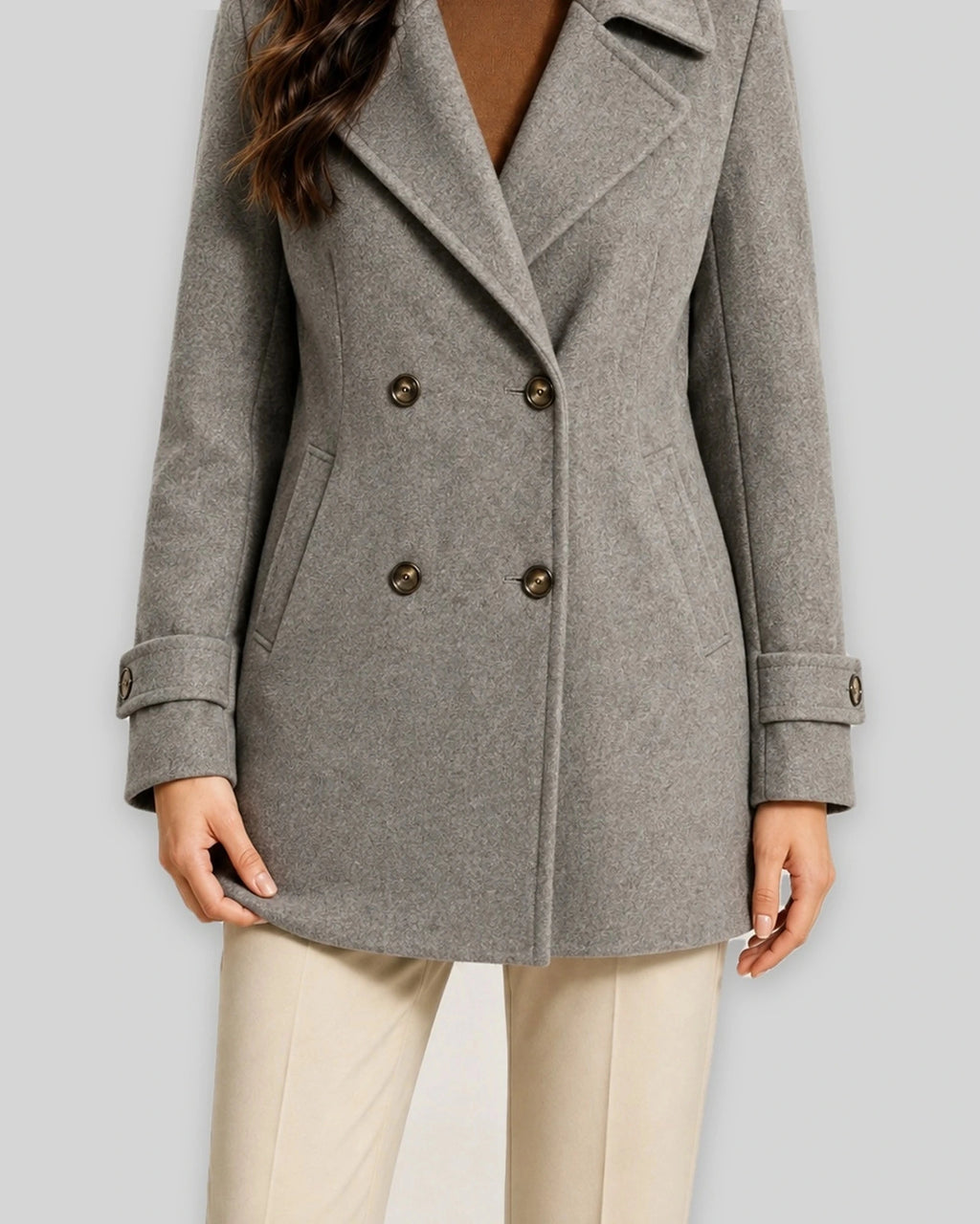 Women's Pea Coat, Double-Breasted Short Tailored with Notch Lapel Collar – Lottie Lou