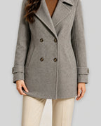Women's Pea Coat, Double-Breasted Short Tailored with Notch Lapel Collar – Lottie Lou