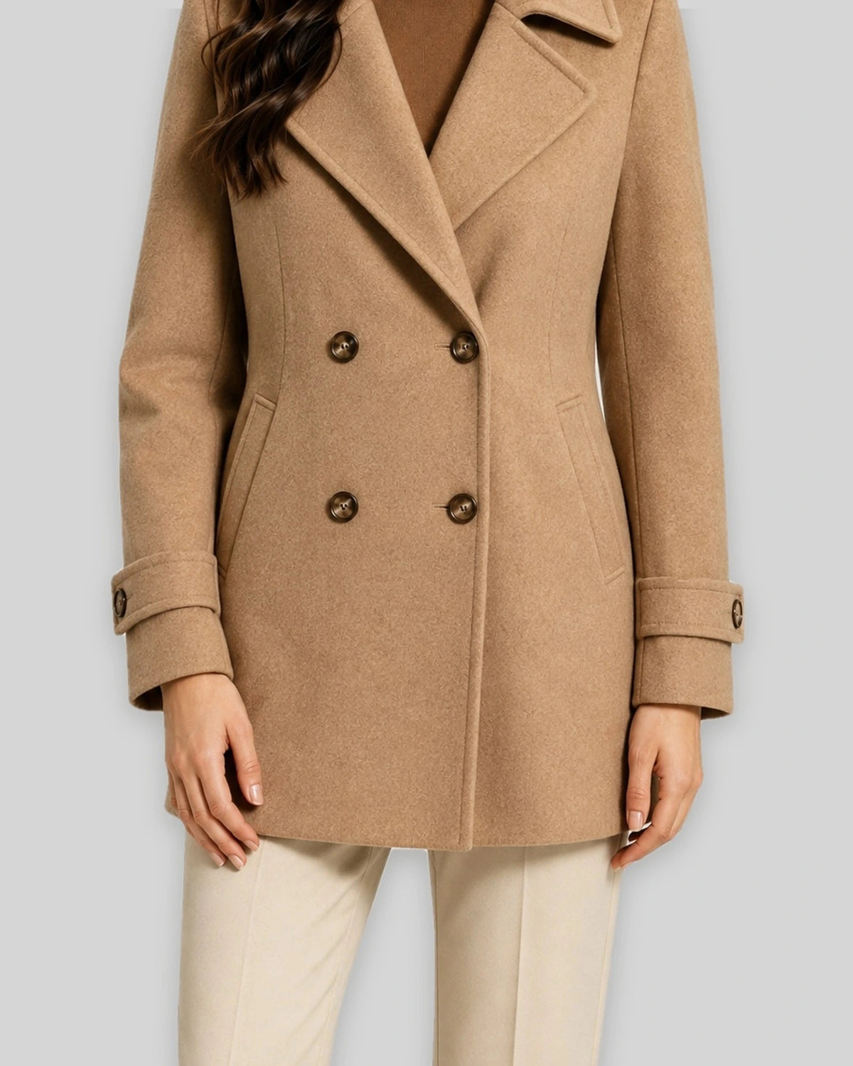Women's Pea Coat, Double-Breasted Short Tailored with Notch Lapel Collar – Lottie Lou
