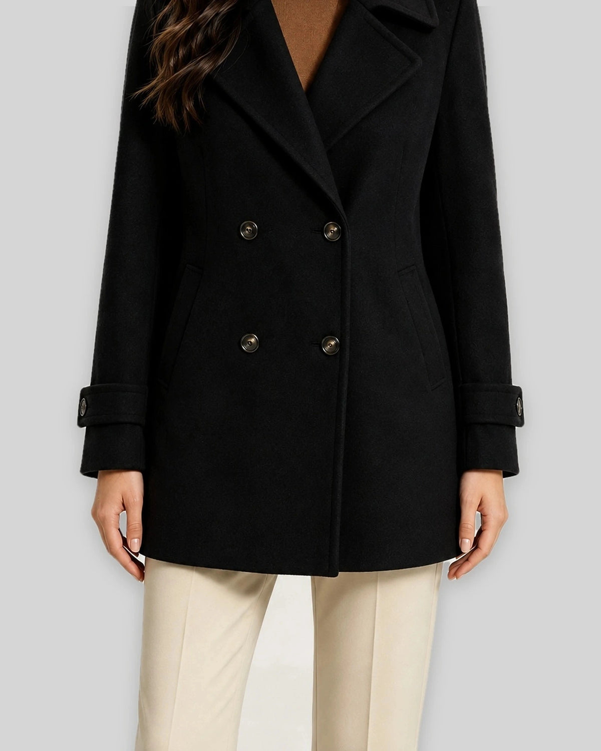 Women's Pea Coat, Double-Breasted Short Tailored with Notch Lapel Collar – Lottie Lou