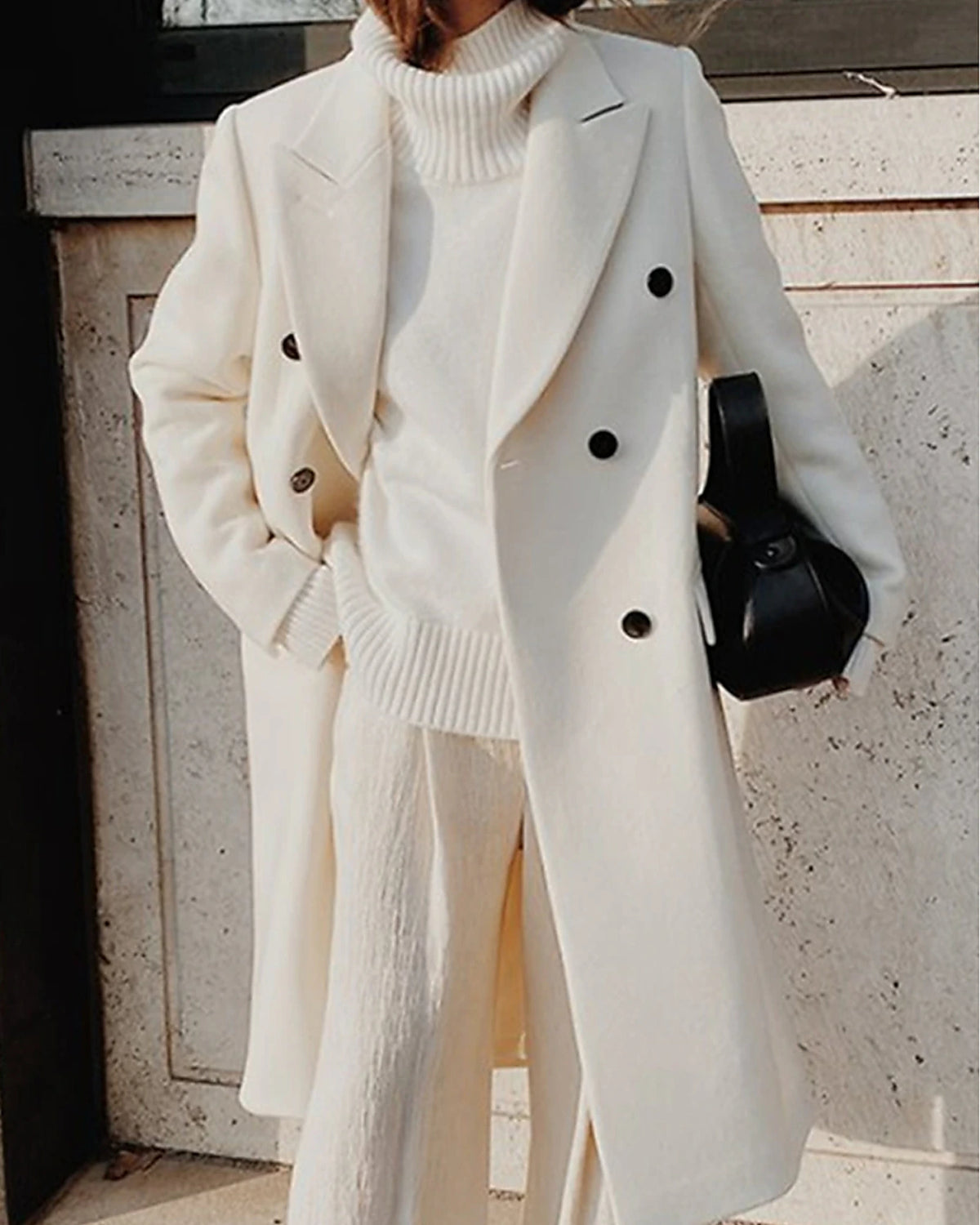 Women's Double-Breasted Wool-Blend Coat with Belt and Notch Lapel – Blair Rose