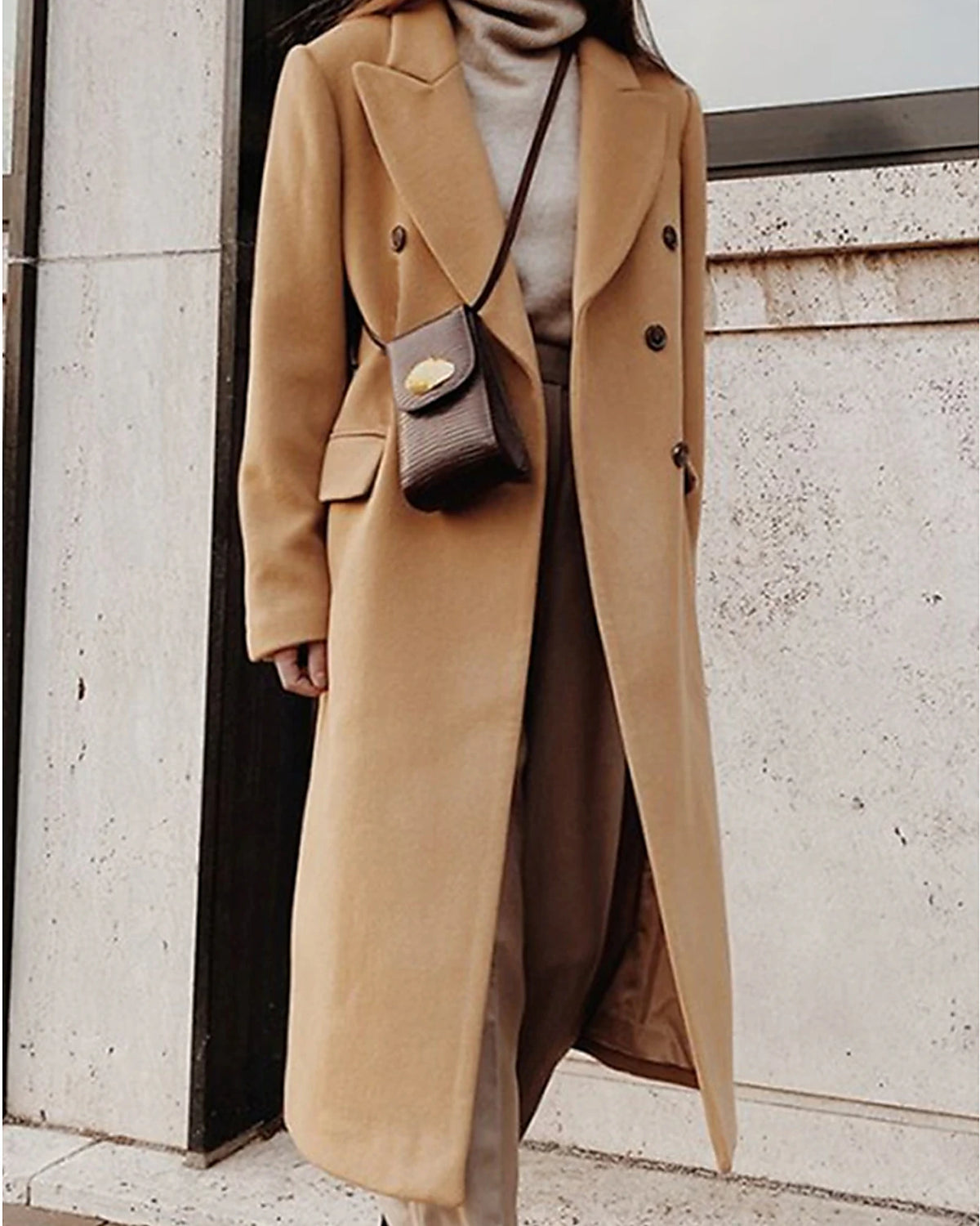 Women's Double-Breasted Wool-Blend Coat with Belt and Notch Lapel – Blair Rose