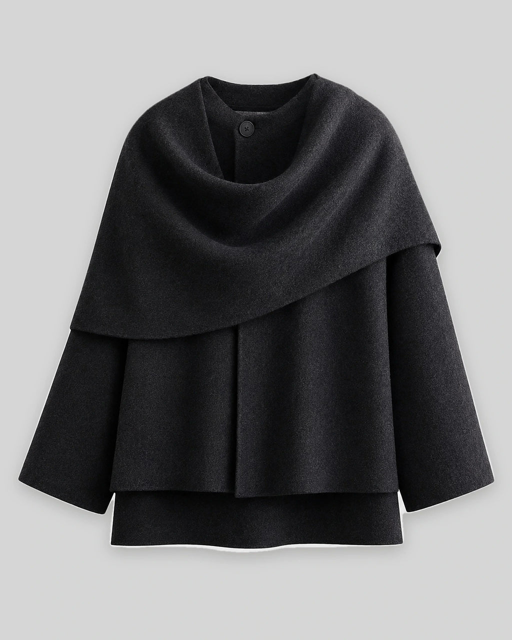 Women's Coat with Draped Cape Collar, Scarf Neck and Button Detail – Josie Lou