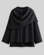 Women's Coat with Draped Cape Collar, Scarf Neck and Button Detail – Josie Lou