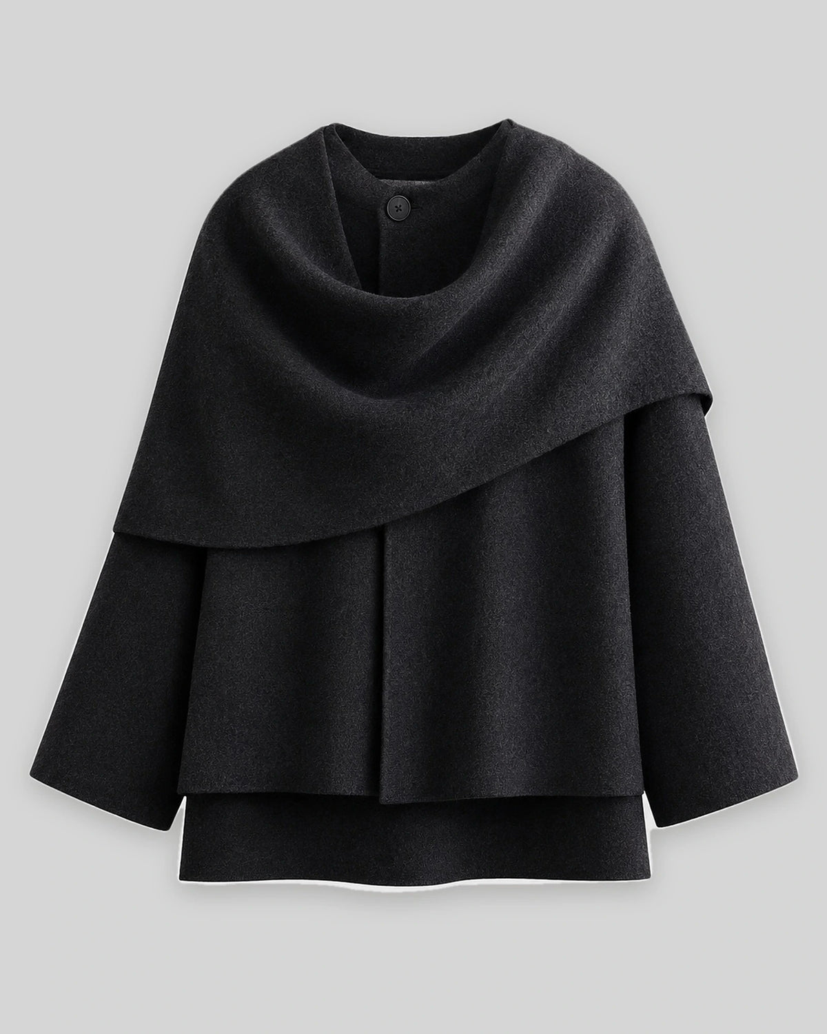 Women's Coat with Draped Cape Collar, Scarf Neck and Button Detail – Josie Lou
