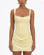 Women's Corset Mini Dress in Draped Satin with Lace-Up Back, Party Dress – Daisy Jane
