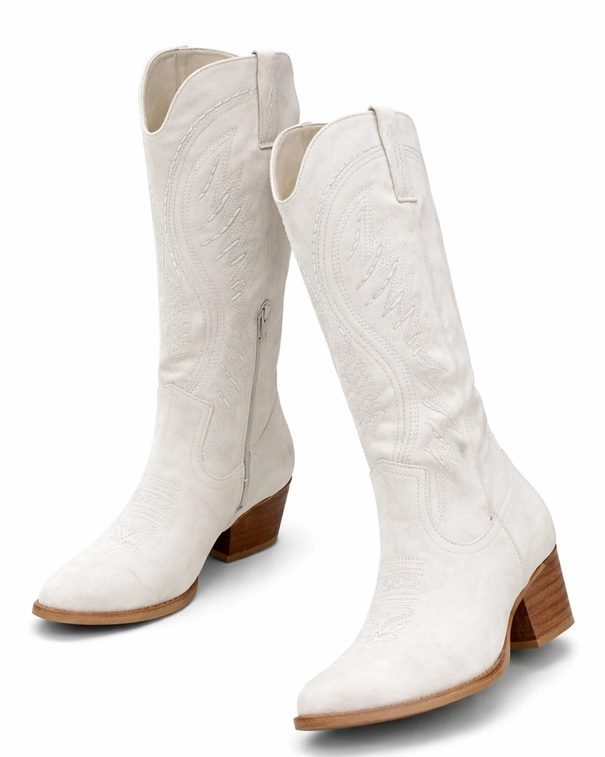 Women's Embroidered Suede Cowboy Boots with Block Heel and Pointed Toe, Festival Boots – Delphine