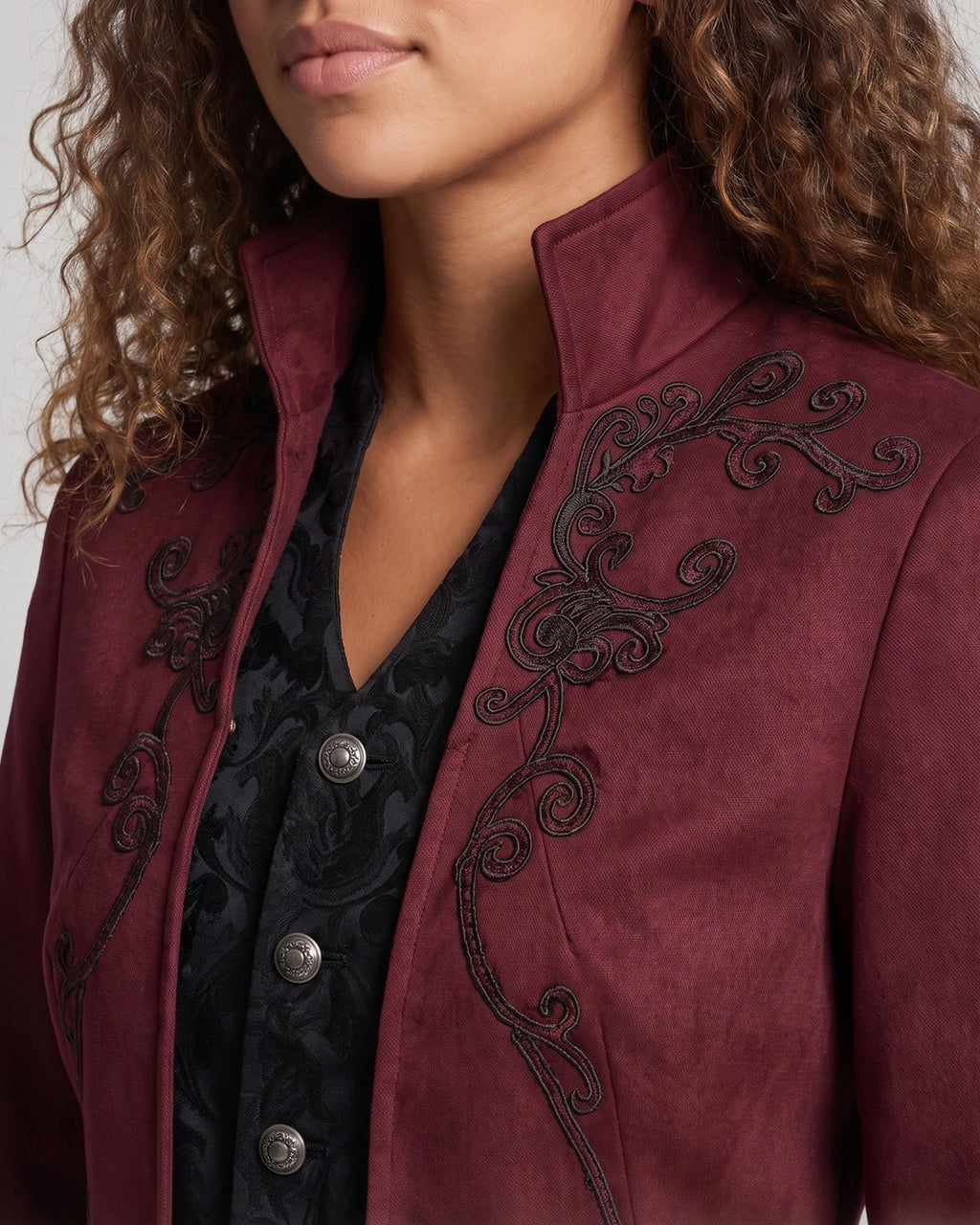 Women's Embroidered Victorian Tailcoat with Contrast Collar and Cuffs – Cora Belle