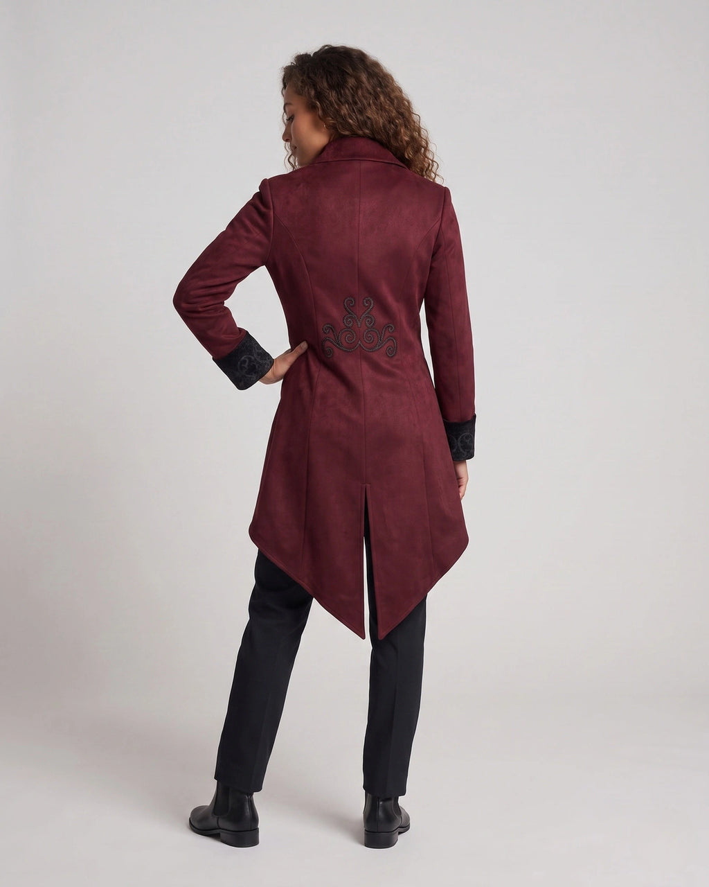 Women's Embroidered Victorian Tailcoat with Contrast Collar and Cuffs – Cora Belle