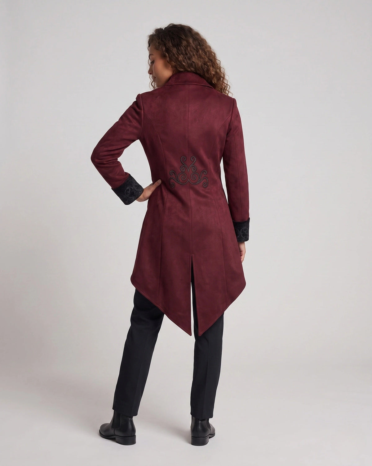 Women's Embroidered Victorian Tailcoat with Contrast Collar and Cuffs – Cora Belle