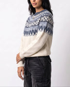 Women's Fair Isle Knit Jumper with Crew Neck and Ribbed Cuffs in Ivory, Womens Knitwear – Keira